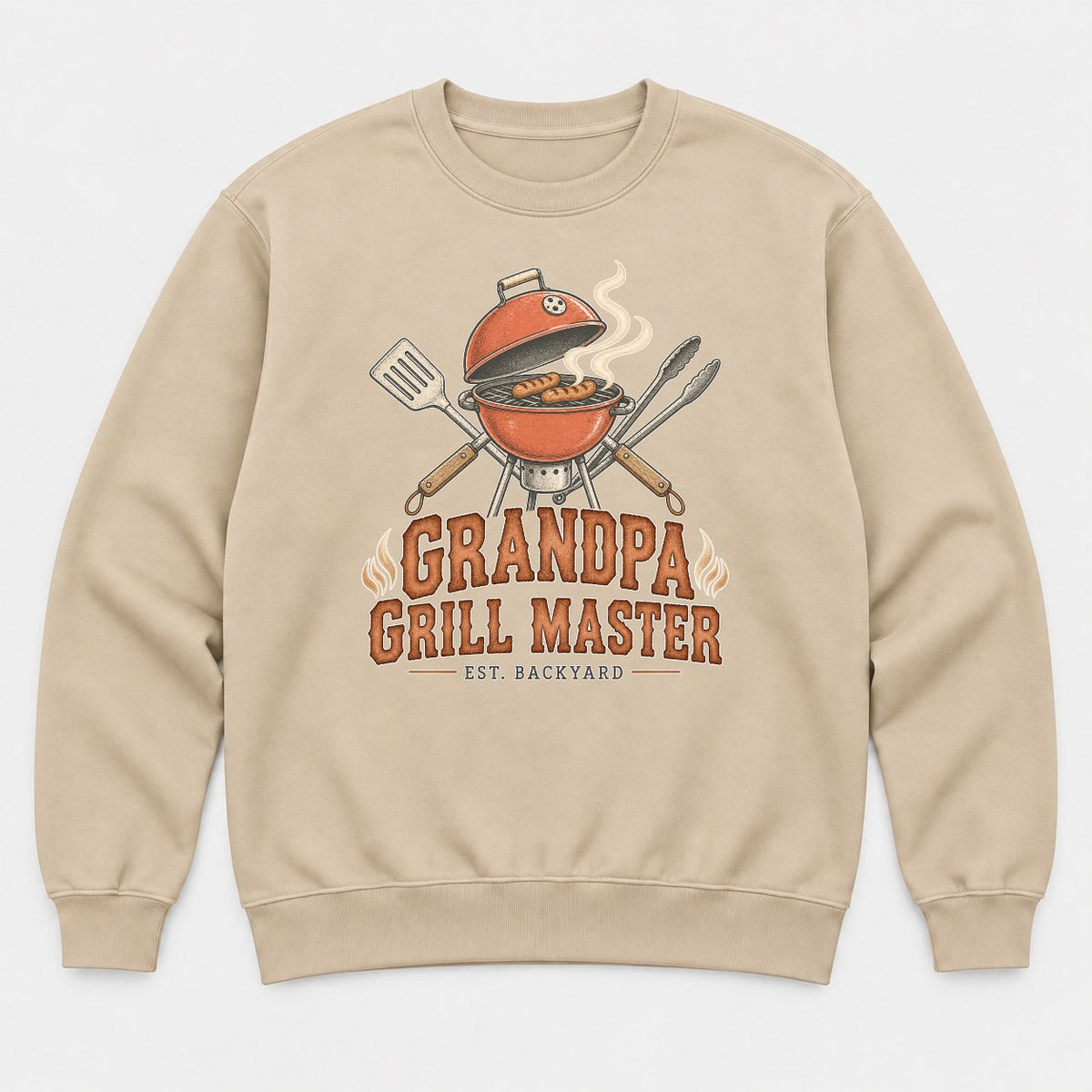 Grandpa Grill Master Retro Backyard BBQ Graphic T-Shirt & Sweatshirt - Sweatshirt Sand Front