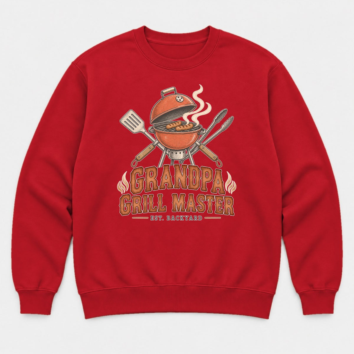 Grandpa Grill Master Retro Backyard BBQ Graphic T-Shirt & Sweatshirt - Sweatshirt Red Front
