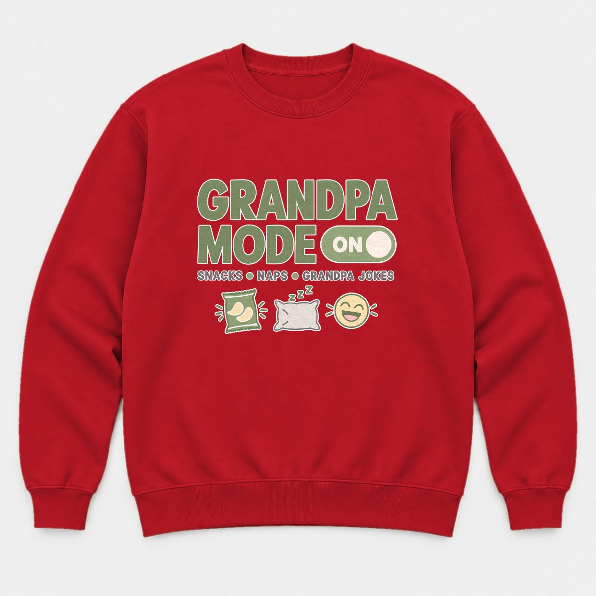 Grandpa Mode On Snacks Naps Grandpa Jokes Graphic T-Shirt & Sweatshirt - Sweatshirt Red Front