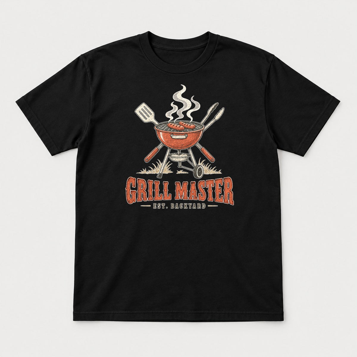 Grill Master Est. Backyard Retro BBQ Graphic T-Shirt & Sweatshirt - Tshirt Black Front