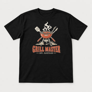 Grill Master Est. Backyard Retro BBQ Graphic T-Shirt & Sweatshirt - Tshirt Black Front