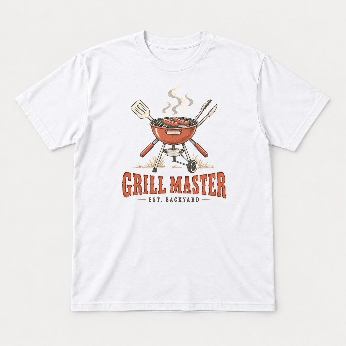 Grill Master Est. Backyard Retro BBQ Graphic T-Shirt & Sweatshirt - Tshirt White Front