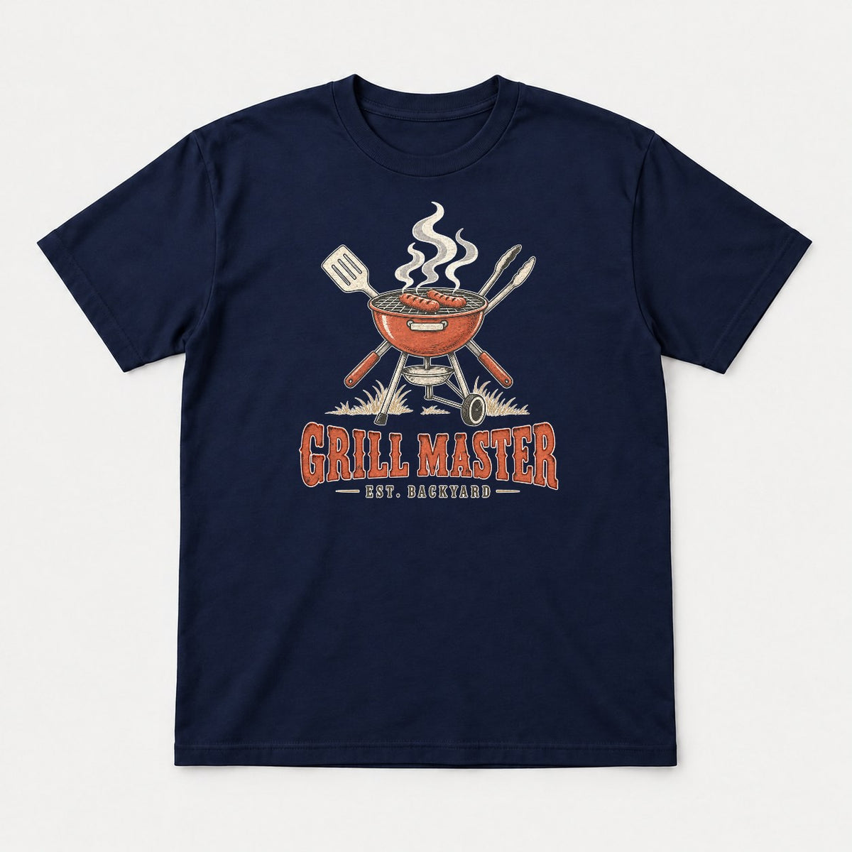 Grill Master Est. Backyard Retro BBQ Graphic T-Shirt & Sweatshirt - Tshirt Navy Front