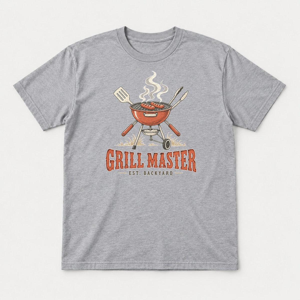 Grill Master Est. Backyard Retro BBQ Graphic T-Shirt & Sweatshirt - Tshirt Sport Grey Front