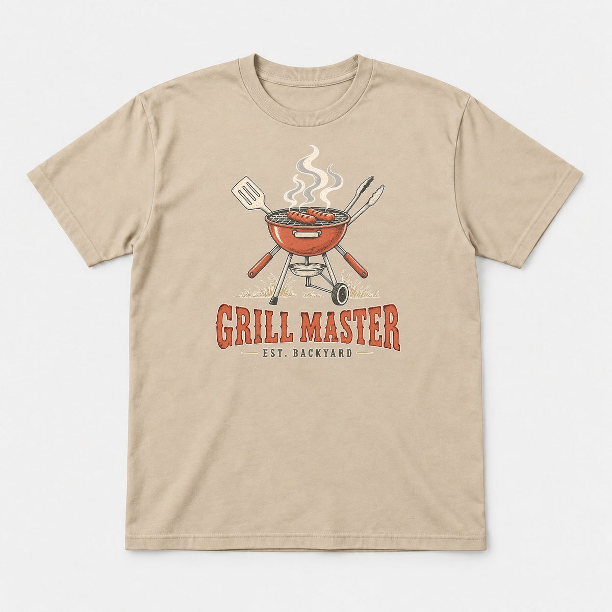 Grill Master Est. Backyard Retro BBQ Graphic T-Shirt & Sweatshirt - Tshirt Sand Front