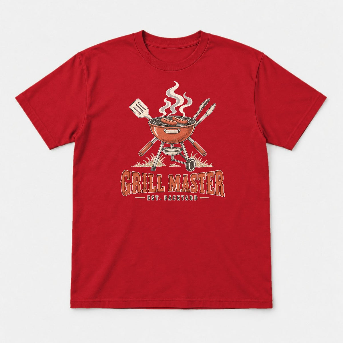 Grill Master Est. Backyard Retro BBQ Graphic T-Shirt & Sweatshirt - Tshirt Red Front