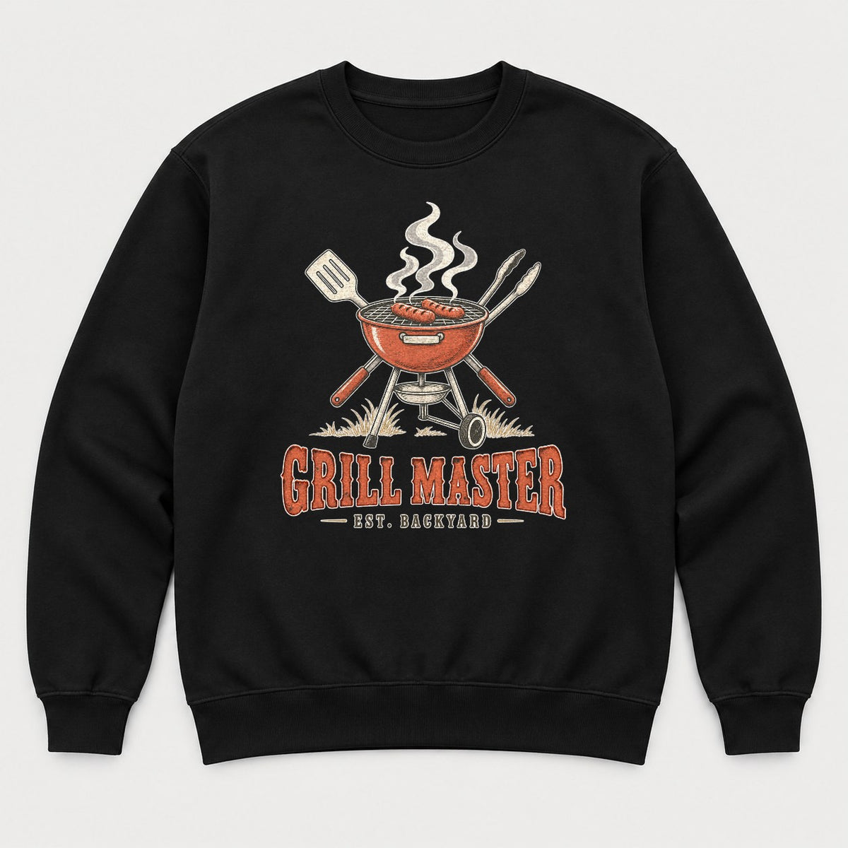 Grill Master Est. Backyard Retro BBQ Graphic T-Shirt & Sweatshirt - Sweatshirt Black Front