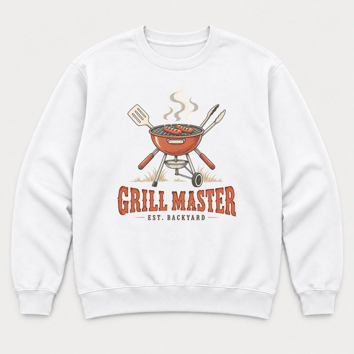 Grill Master Est. Backyard Retro BBQ Graphic T-Shirt & Sweatshirt - Sweatshirt White Front