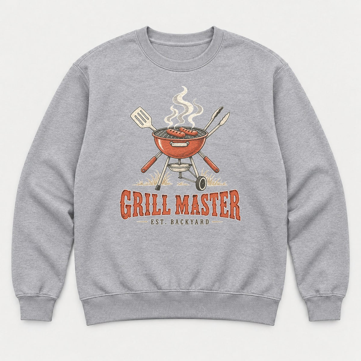 Grill Master Est. Backyard Retro BBQ Graphic T-Shirt & Sweatshirt - Sweatshirt Sport Grey Front