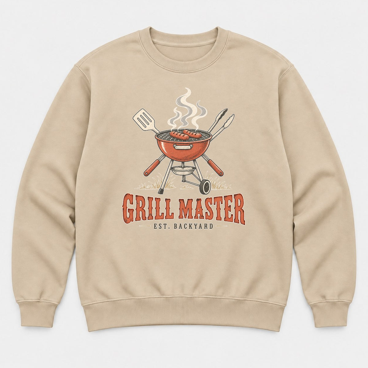 Grill Master Est. Backyard Retro BBQ Graphic T-Shirt & Sweatshirt - Sweatshirt Sand Front