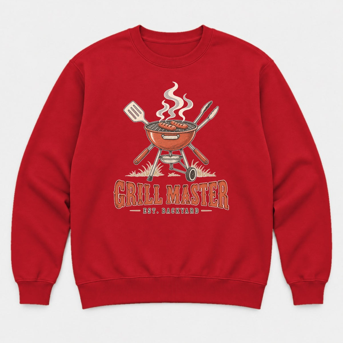 Grill Master Est. Backyard Retro BBQ Graphic T-Shirt & Sweatshirt - Sweatshirt Red Front