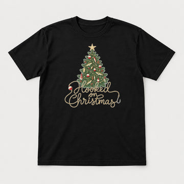Hooked on Christmas Fishing Christmas Tree Graphic T-Shirt & Sweatshirt - Tshirt Black Front