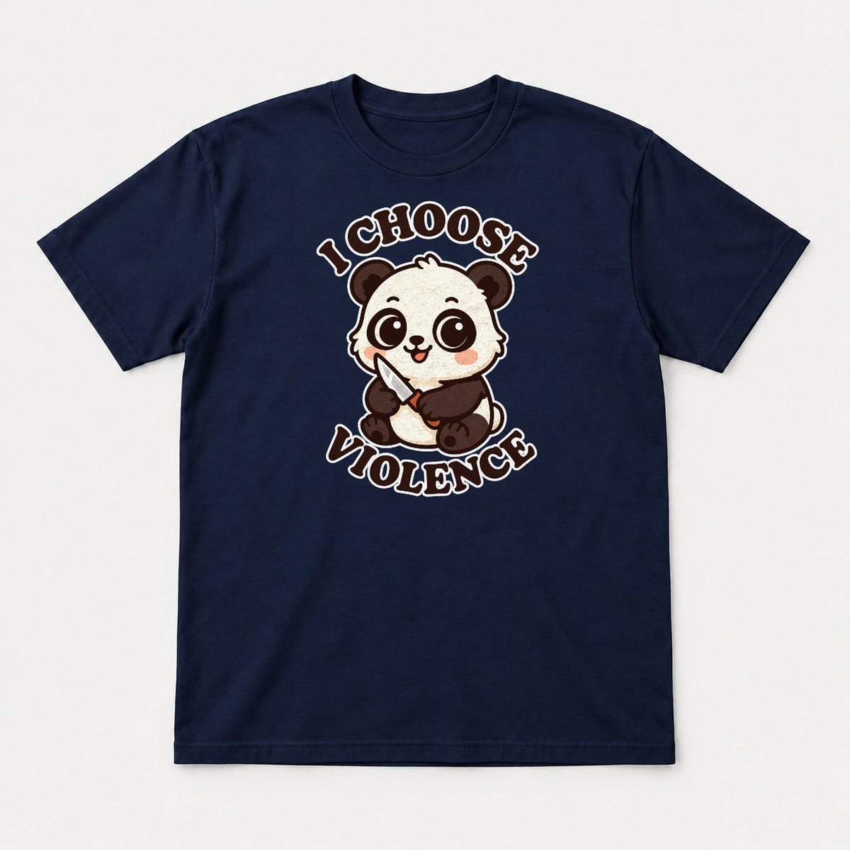 I Choose Violence Cute Panda With Knife Graphic T-Shirt & Sweatshirt - Tshirt Navy Front