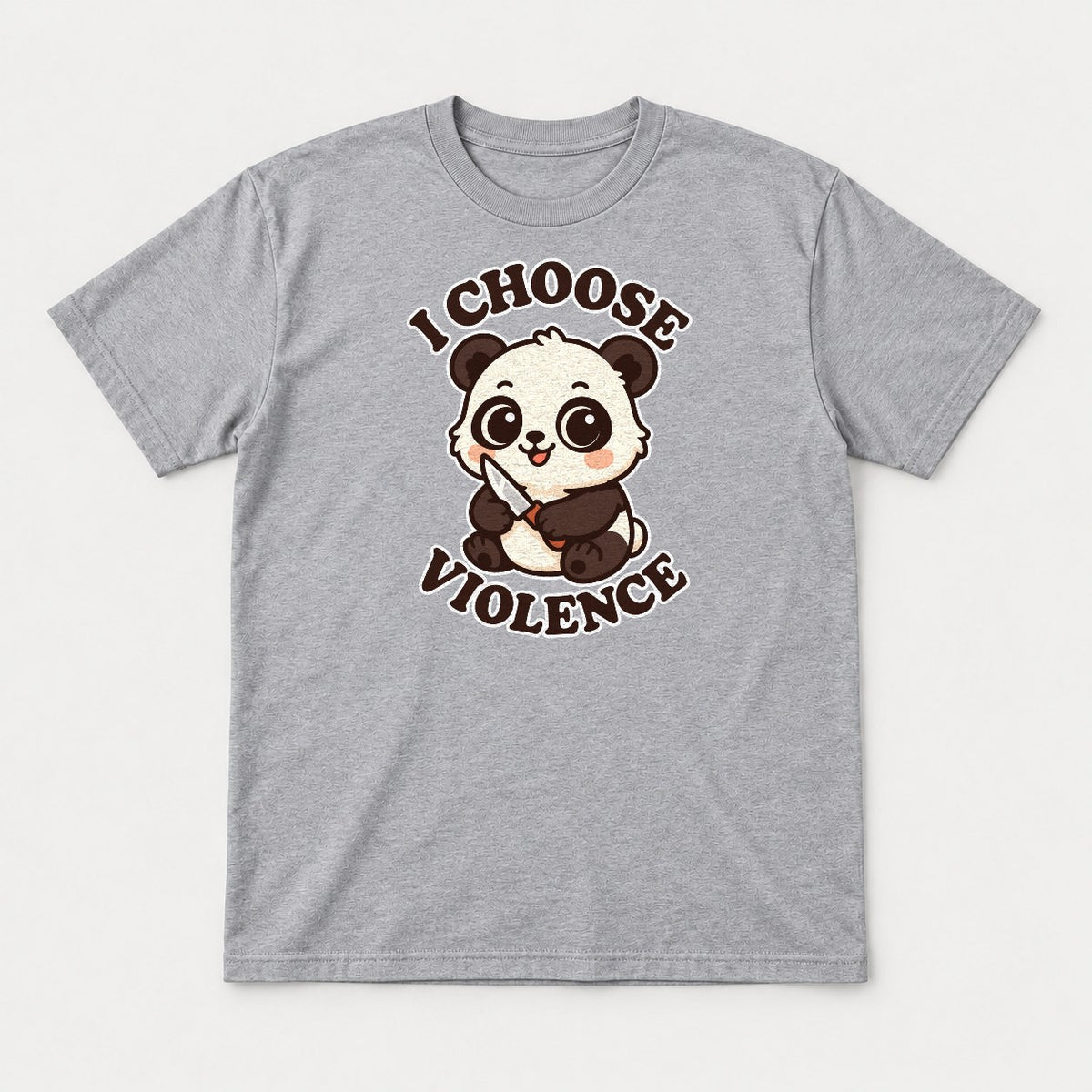 I Choose Violence Cute Panda With Knife Graphic T-Shirt & Sweatshirt - Tshirt Sport Grey Front