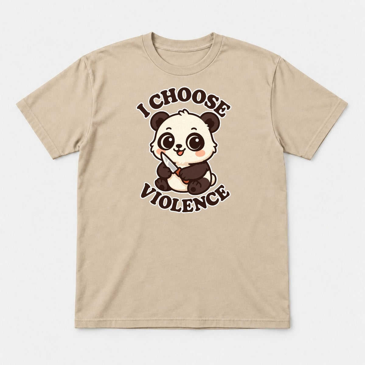 I Choose Violence Cute Panda With Knife Graphic T-Shirt & Sweatshirt - Tshirt Sand Front