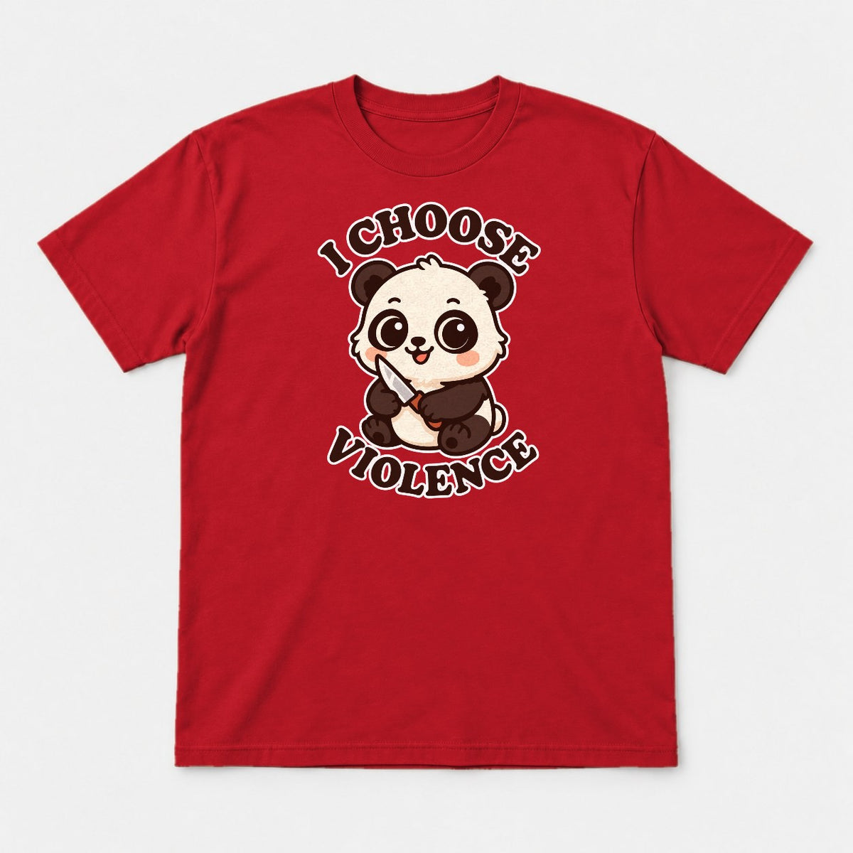 I Choose Violence Cute Panda With Knife Graphic T-Shirt & Sweatshirt - Tshirt Red Front