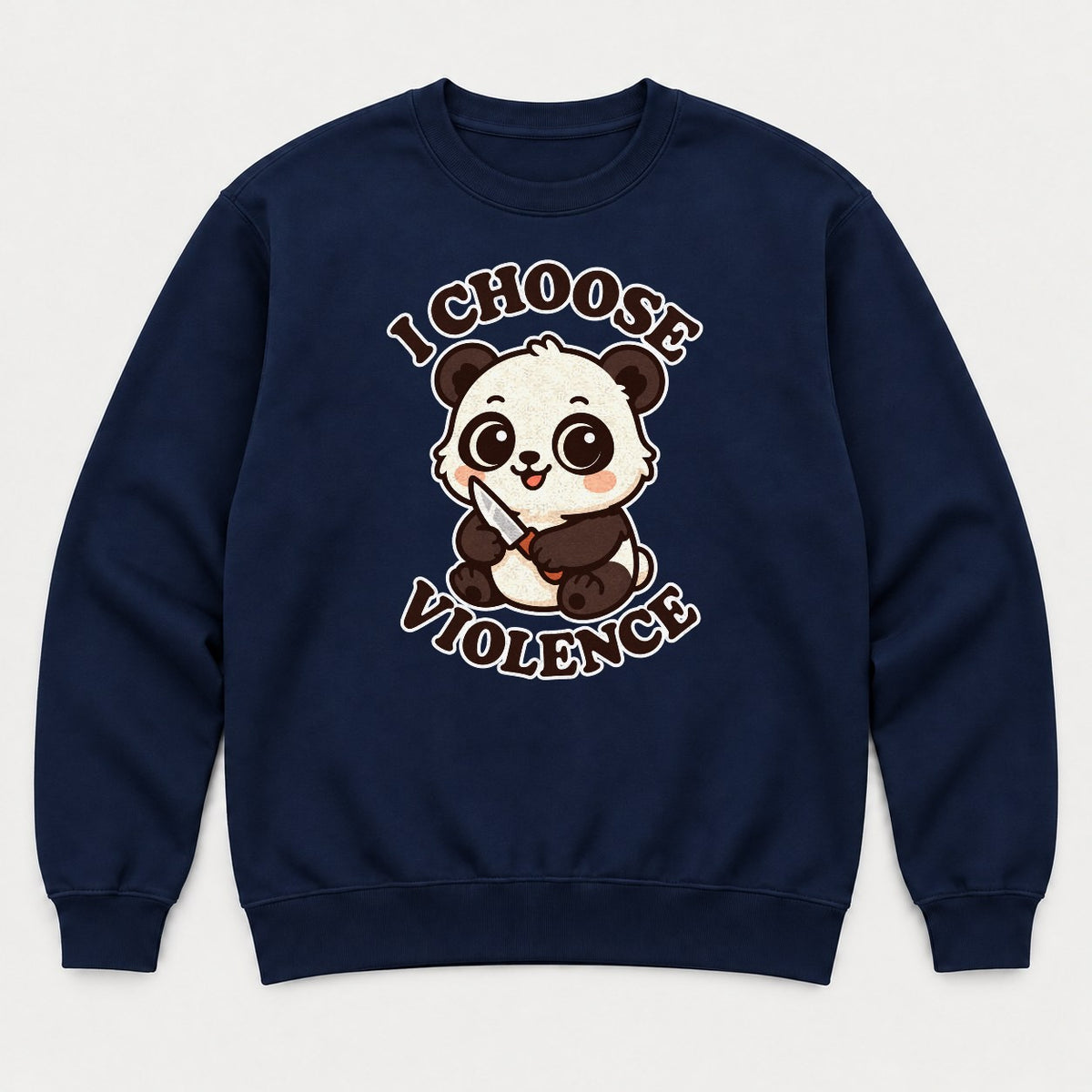 I Choose Violence Cute Panda With Knife Graphic T-Shirt & Sweatshirt - Sweatshirt Navy Front