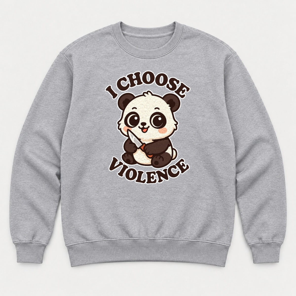 I Choose Violence Cute Panda With Knife Graphic T-Shirt & Sweatshirt - Sweatshirt Sport Grey Front