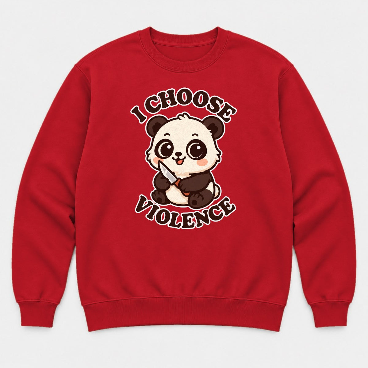 I Choose Violence Cute Panda With Knife Graphic T-Shirt & Sweatshirt - Sweatshirt Red Front