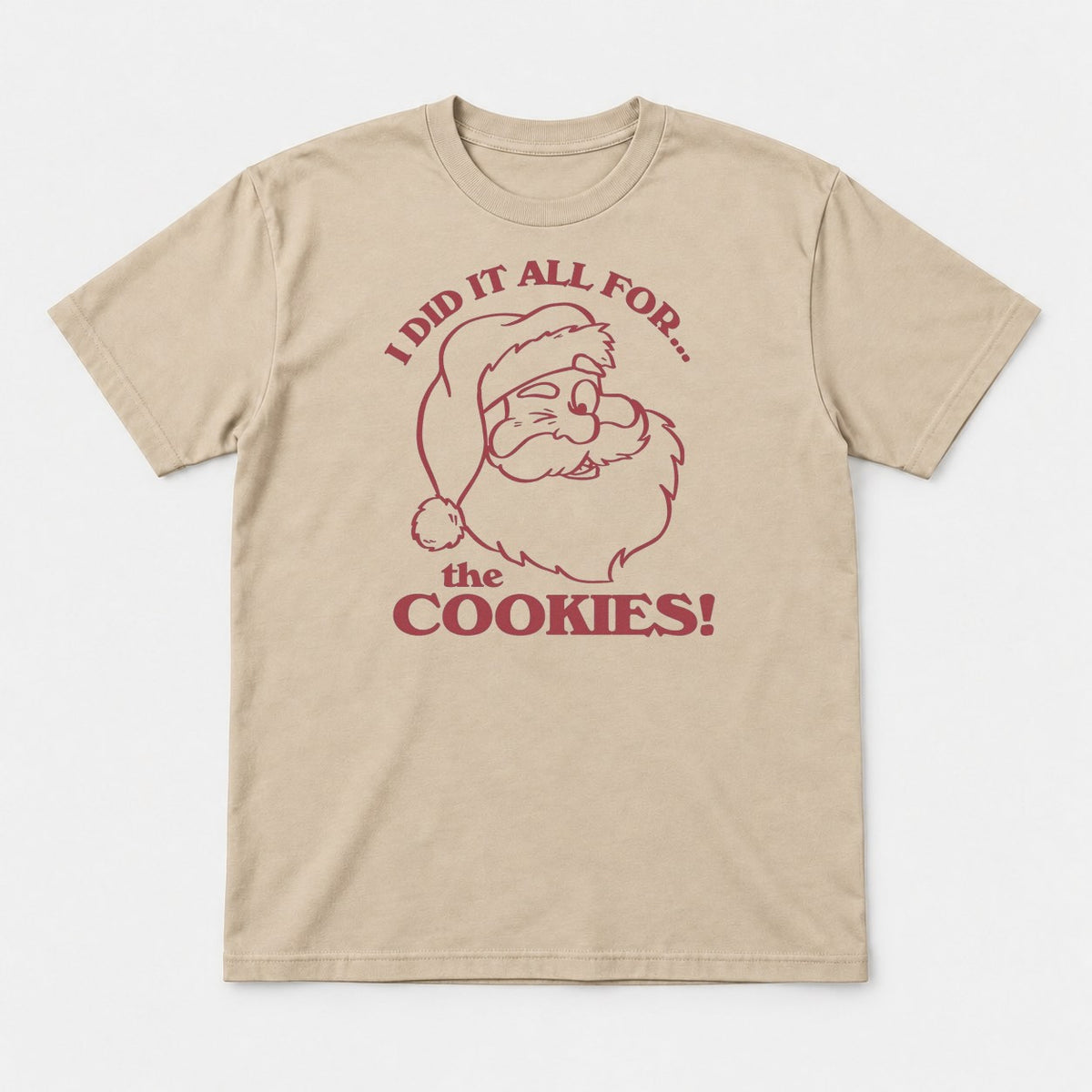 I Did It All For The Cookies Winking Santa Christmas Graphic T-Shirt & Sweatshirt - Tshirt Sand Front