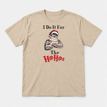 I Do It For The Ho Ho Hos Tattooed Santa Graphic T-Shirt & Sweatshirt - Tshirt Sand Front
