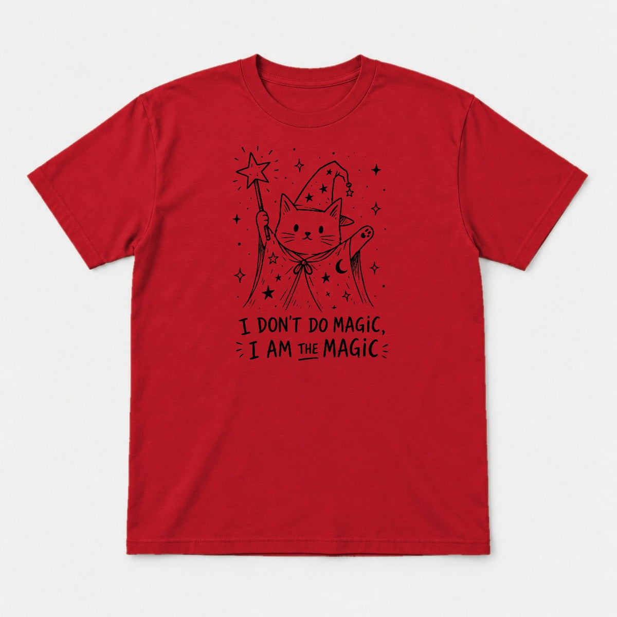 I Don't Do Magic, I Am The Magic Wizard Cat Graphic T-Shirt & Sweatshirt - Tshirt Red Front