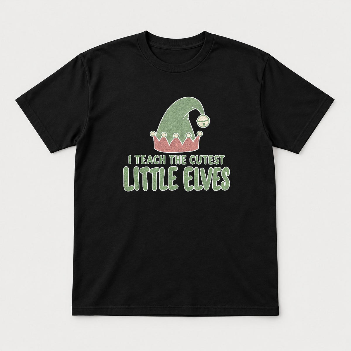 I Teach The Cutest Little Elves Elf Hat Teacher Christmas Graphic T-Shirt & Sweatshirt - Tshirt Black Front