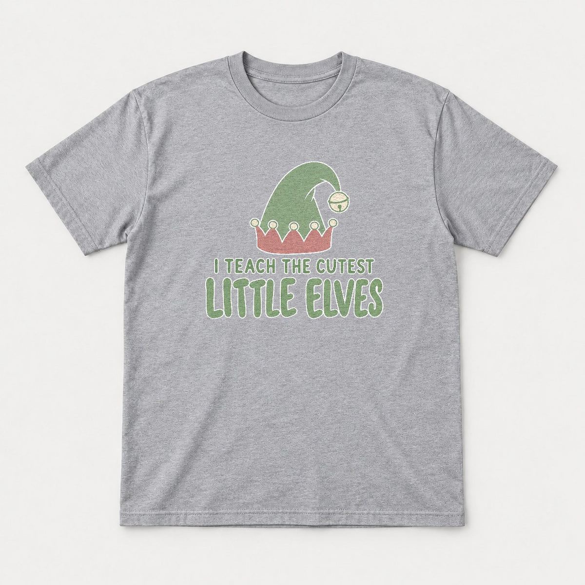 I Teach The Cutest Little Elves Elf Hat Teacher Christmas Graphic T-Shirt & Sweatshirt - Tshirt Sport Grey Front