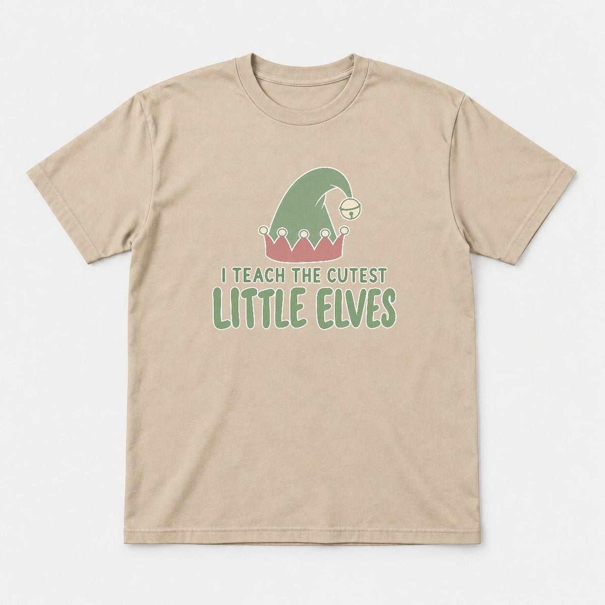 I Teach The Cutest Little Elves Elf Hat Teacher Christmas Graphic T-Shirt & Sweatshirt - Tshirt Sand Front