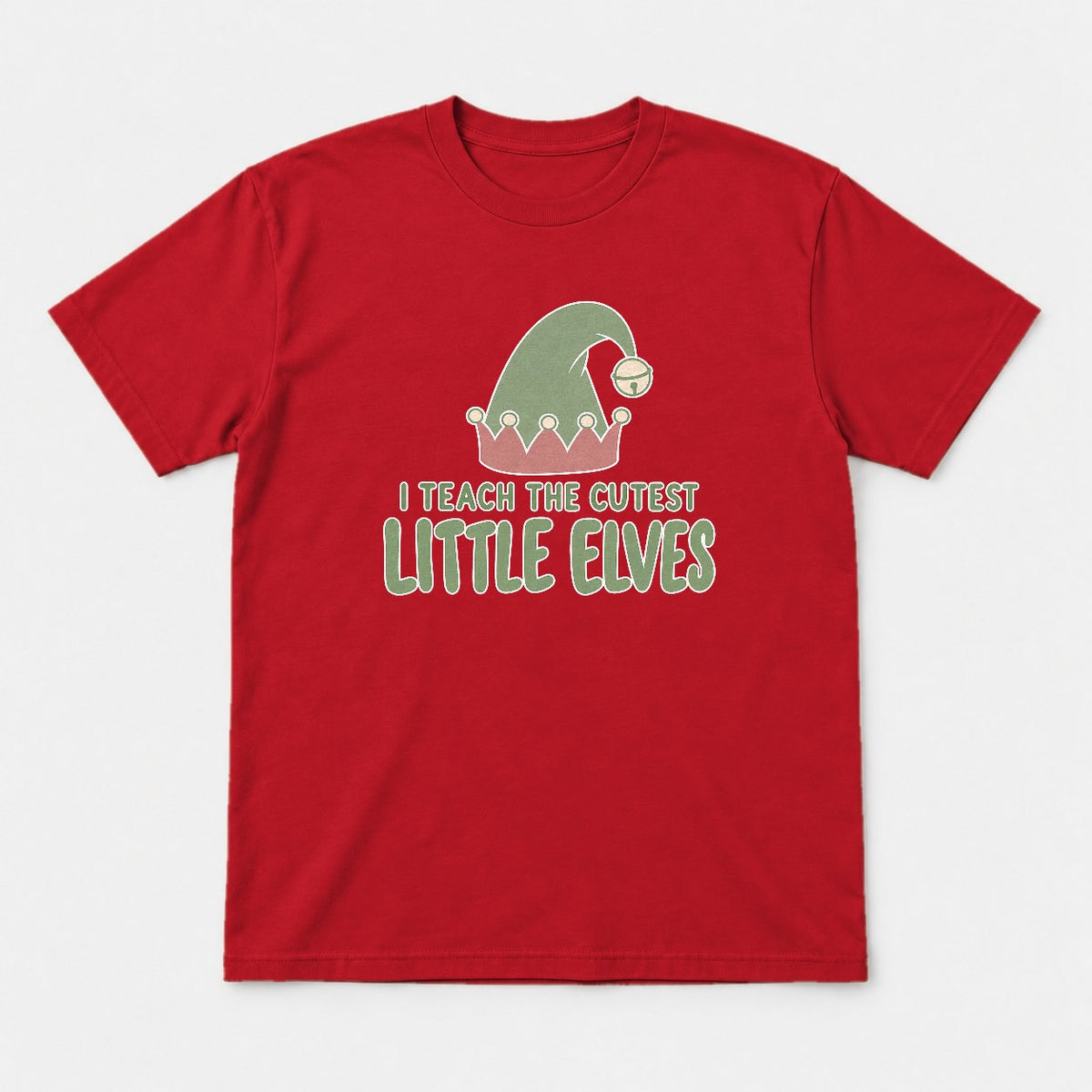I Teach The Cutest Little Elves Elf Hat Teacher Christmas Graphic T-Shirt & Sweatshirt - Tshirt Red Front