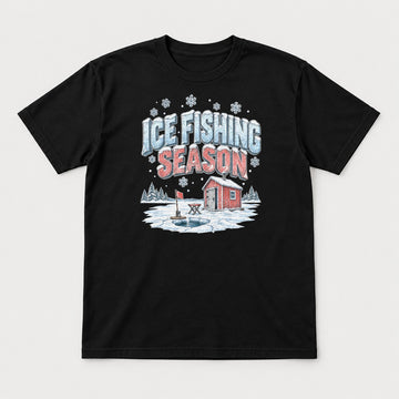 Ice Fishing Season Winter Ice Shack Graphic T-Shirt & Sweatshirt - Tshirt Black Front