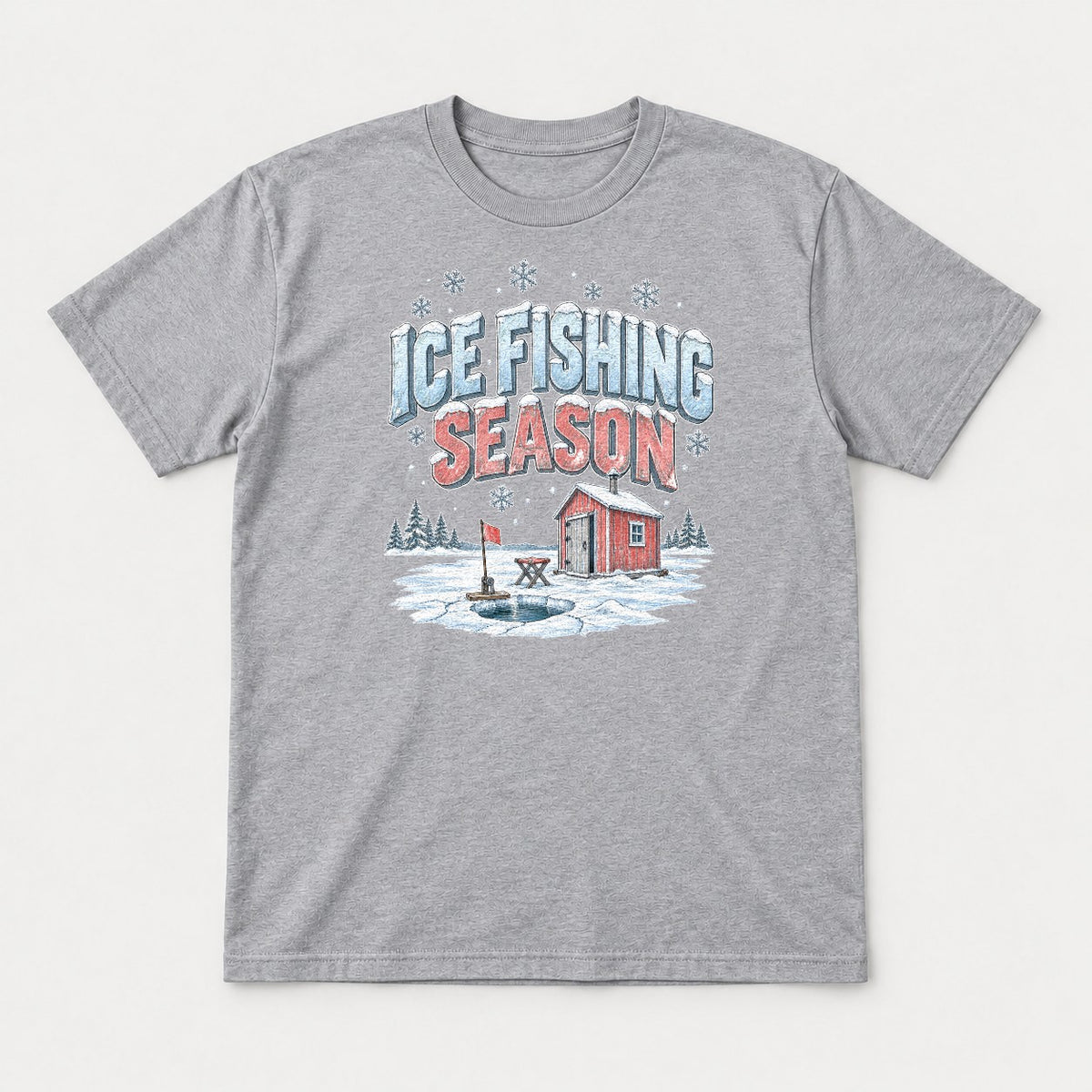 Ice Fishing Season Winter Ice Shack Graphic T-Shirt & Sweatshirt - Tshirt Sport Grey Front