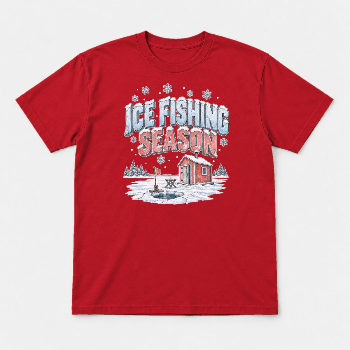 Ice Fishing Season Winter Ice Shack Graphic T-Shirt & Sweatshirt - Tshirt Red Front