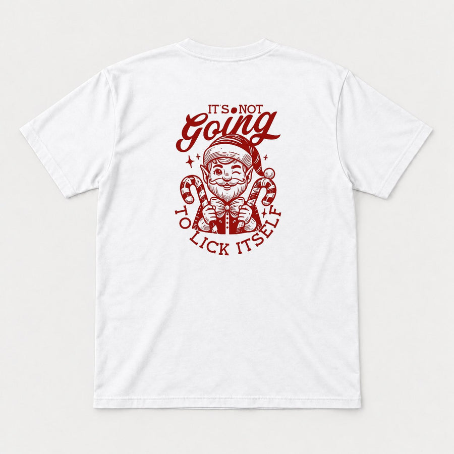 It's Not Going To Lick Itself Winking Christmas Elf Candy Cane Graphic T-Shirt & Sweatshirt