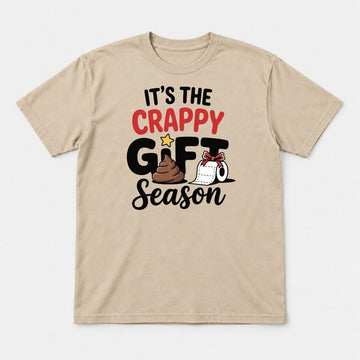 It's the Crappy Gift Season Funny Christmas Poop Emoji Graphic T-Shirt & Sweatshirt - Tshirt Sand Front