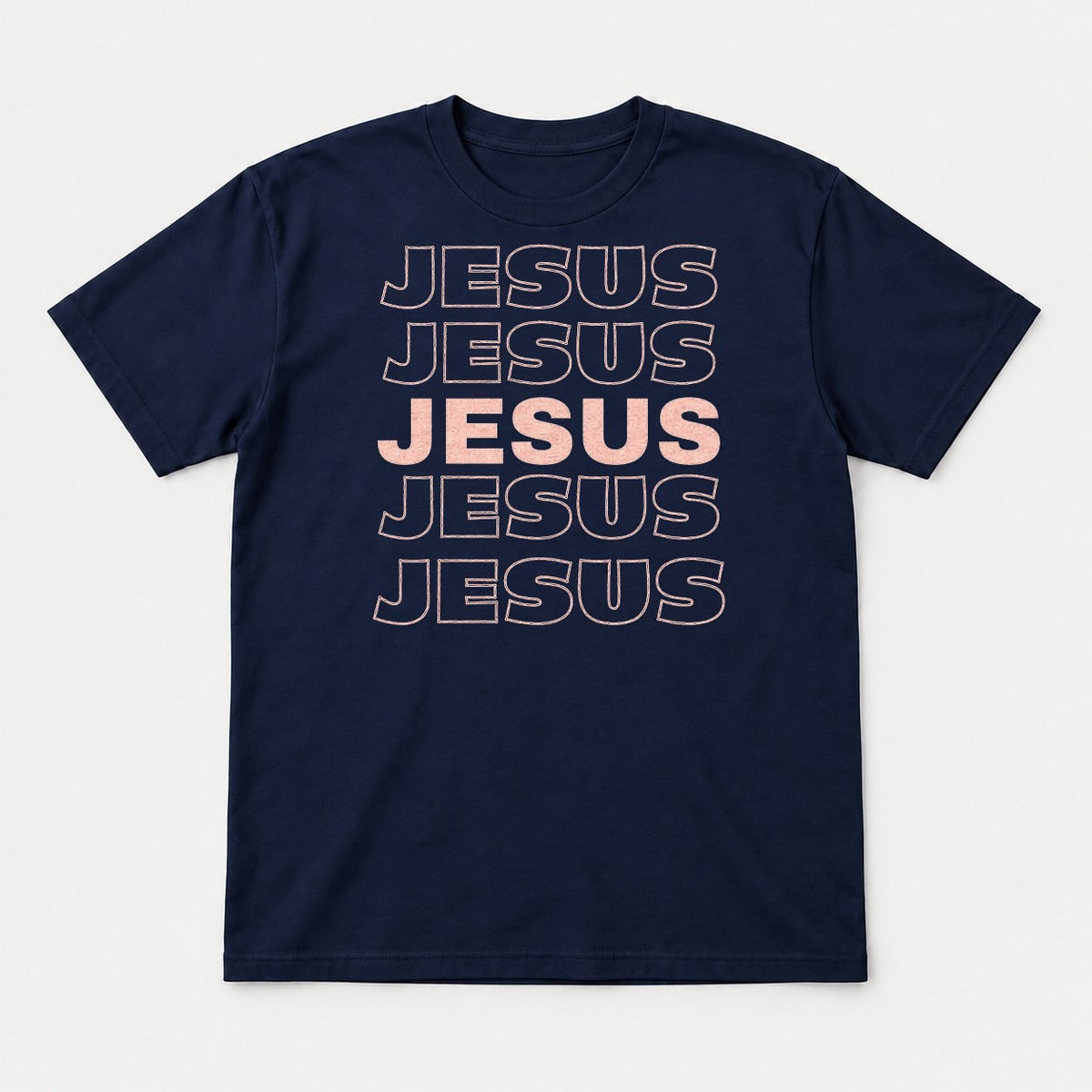 Jesus Bold Outline Christian Graphic T-Shirt & Sweatshirt - Tshirt Navy Front