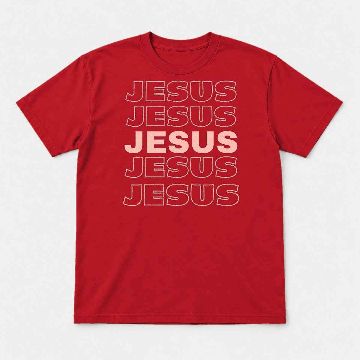 Jesus Bold Outline Christian Graphic T-Shirt & Sweatshirt - Tshirt Red Front