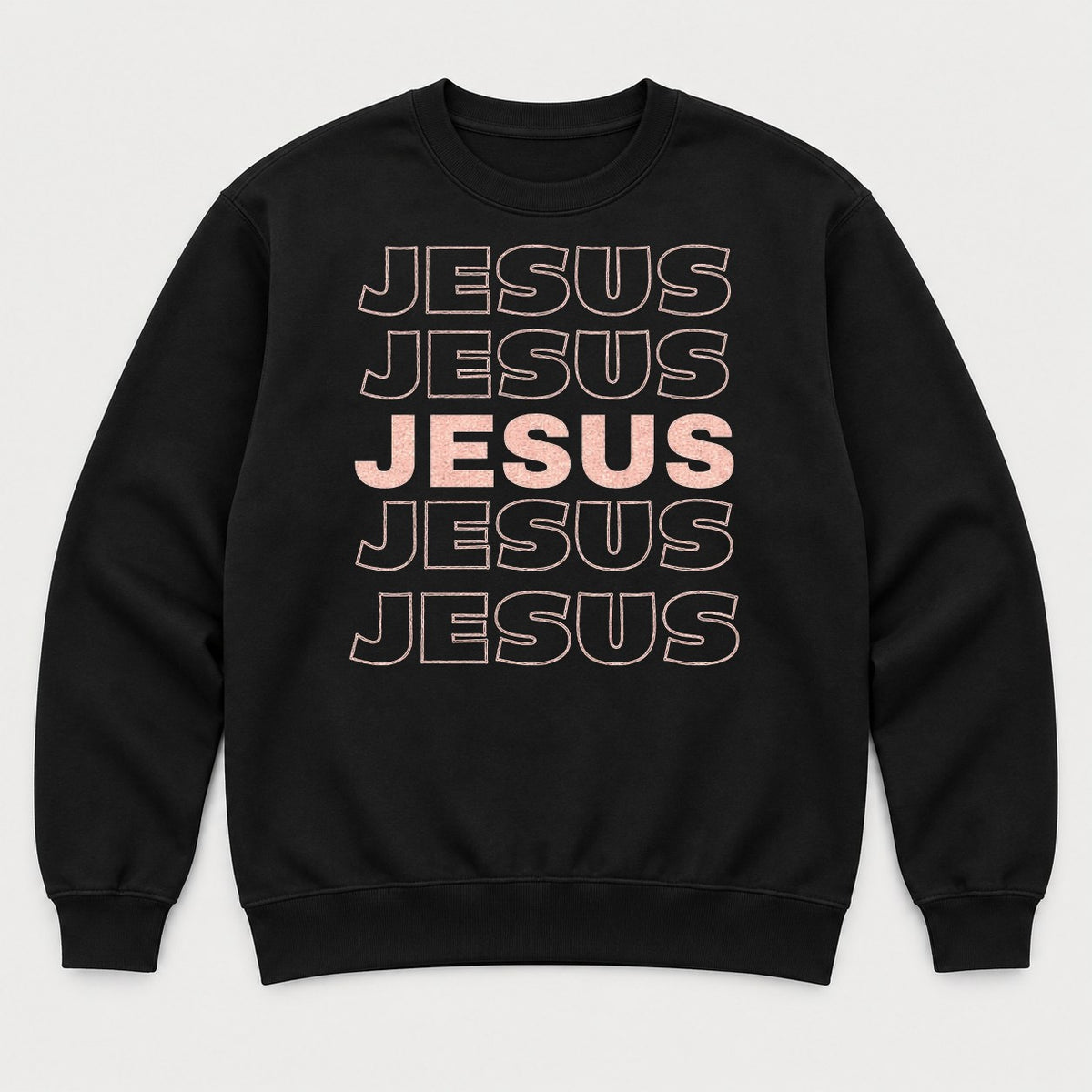 Jesus Bold Outline Christian Graphic T-Shirt & Sweatshirt - Sweatshirt Black Front