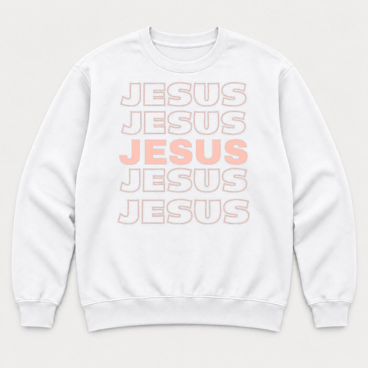 Jesus Bold Outline Christian Graphic T-Shirt & Sweatshirt - Sweatshirt White Front