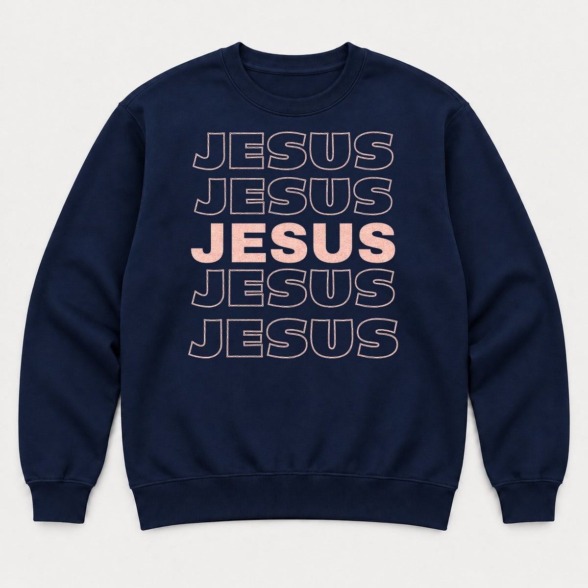 Jesus Bold Outline Christian Graphic T-Shirt & Sweatshirt - Sweatshirt Navy Front