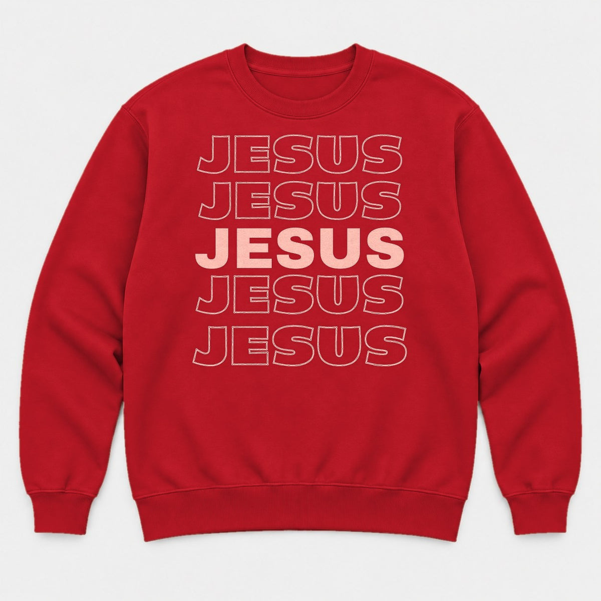 Jesus Bold Outline Christian Graphic T-Shirt & Sweatshirt - Sweatshirt Red Front