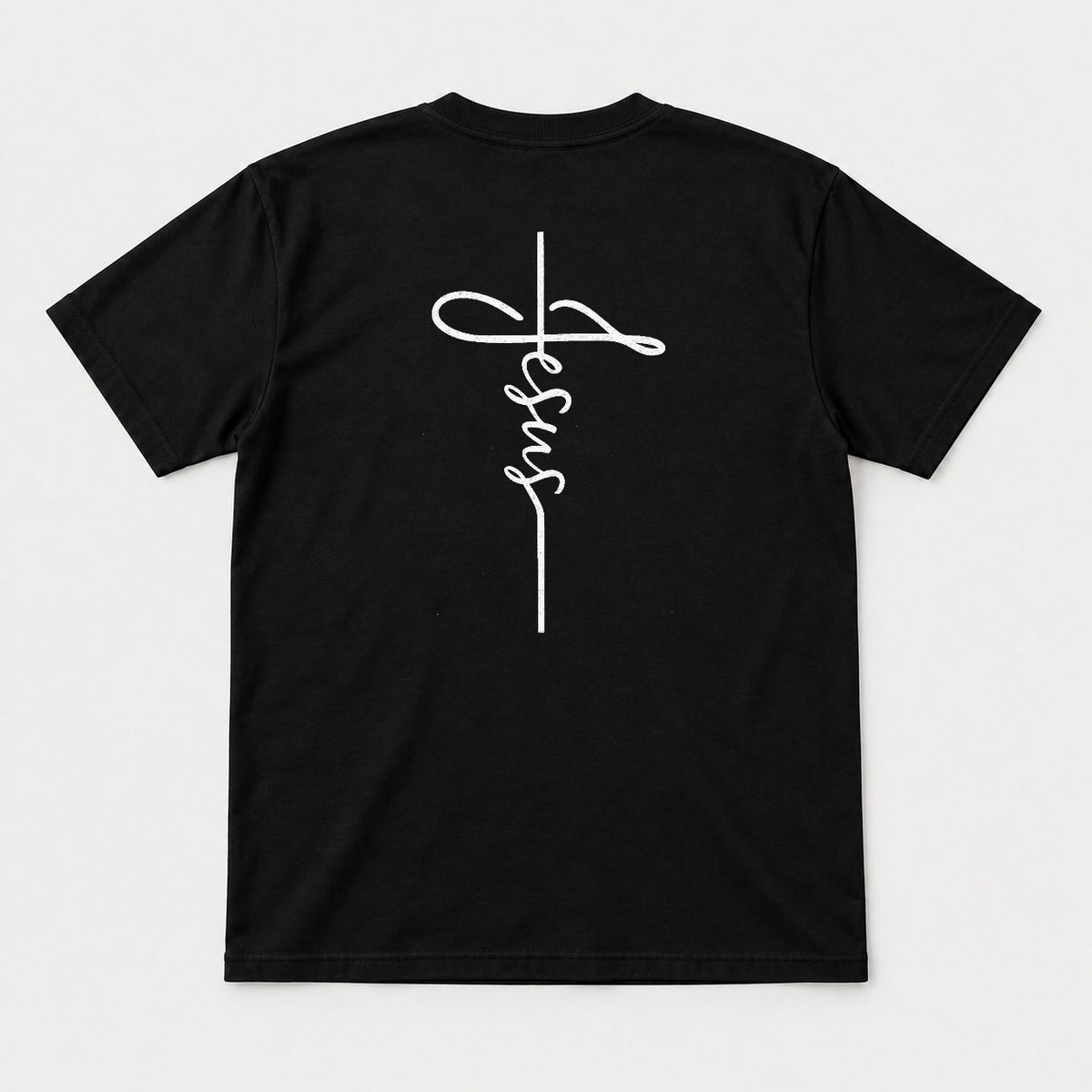 Jesus Cross Script Christian Graphic T-Shirt & Sweatshirt - Tshirt Black Back