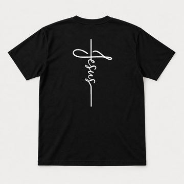 Jesus Cross Script Christian Graphic T-Shirt & Sweatshirt - Tshirt Black Back