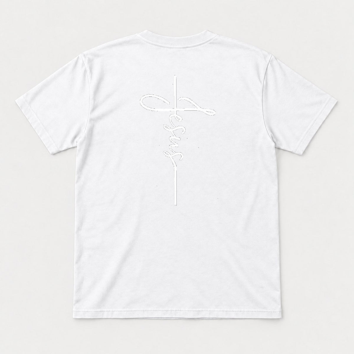Jesus Cross Script Christian Graphic T-Shirt & Sweatshirt - Tshirt White Back