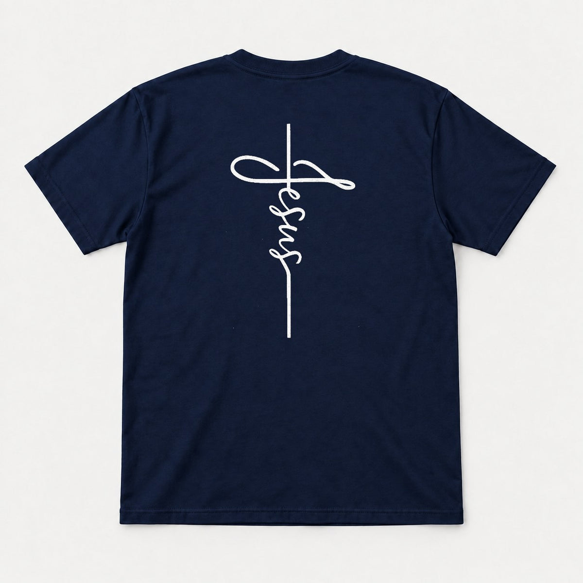 Jesus Cross Script Christian Graphic T-Shirt & Sweatshirt - Tshirt Navy Back