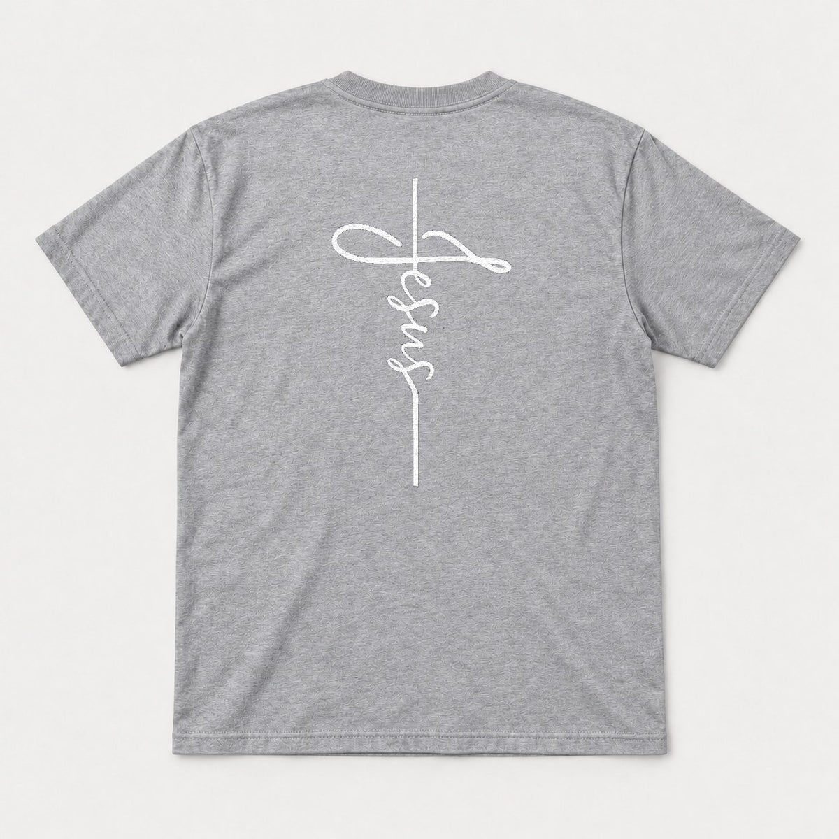 Jesus Cross Script Christian Graphic T-Shirt & Sweatshirt - Tshirt Sport Grey Back