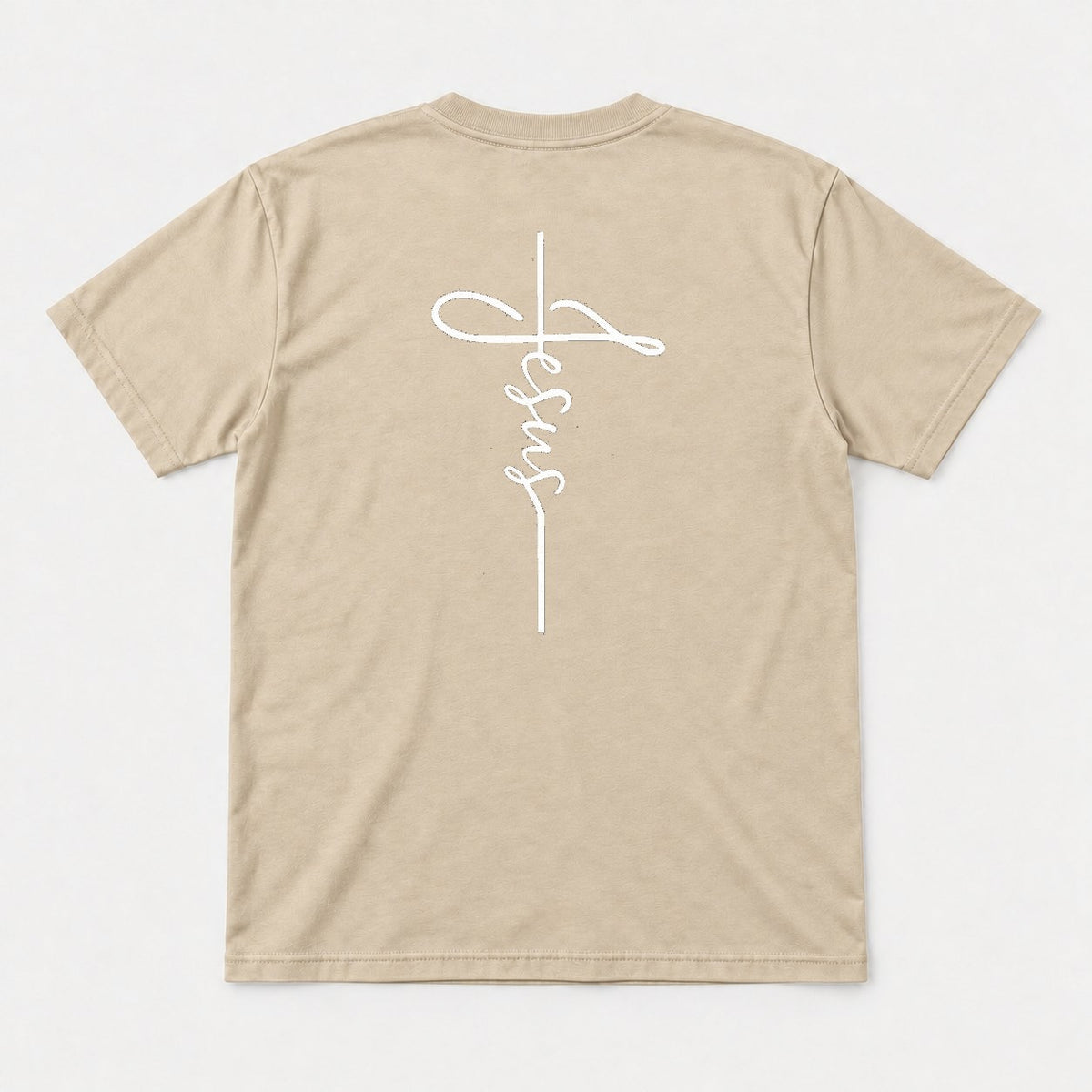 Jesus Cross Script Christian Graphic T-Shirt & Sweatshirt - Tshirt Sand Back