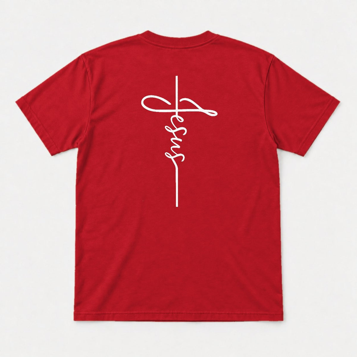 Jesus Cross Script Christian Graphic T-Shirt & Sweatshirt - Tshirt Red Back