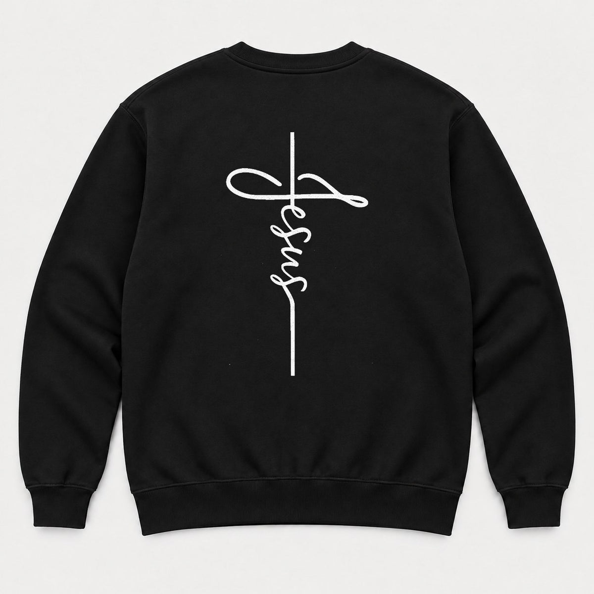 Jesus Cross Script Christian Graphic T-Shirt & Sweatshirt - Sweatshirt Black Back