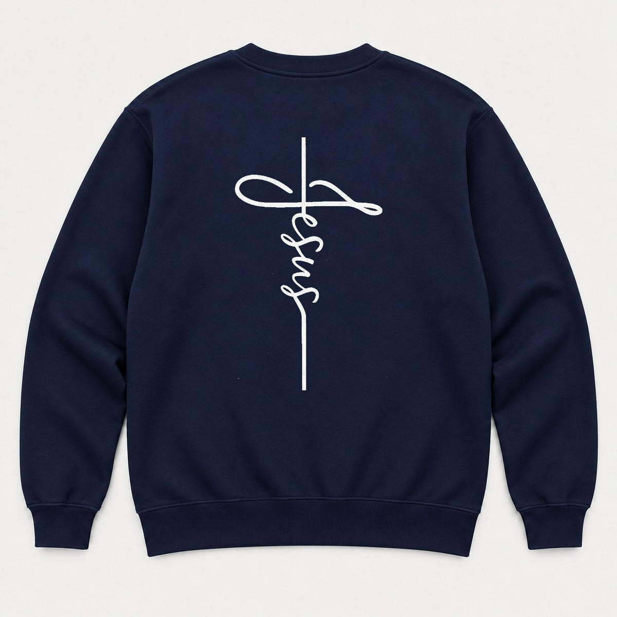 Jesus Cross Script Christian Graphic T-Shirt & Sweatshirt - Sweatshirt Navy Back